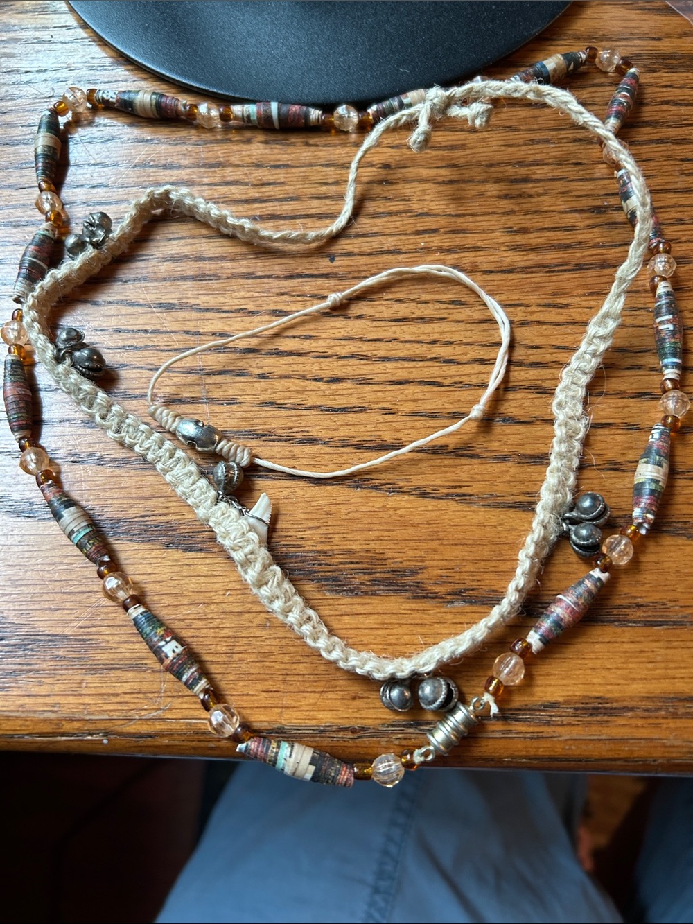 Handcrafted Boho Hemp and Bead Layered Necklace  and bracelet — Natural Beige